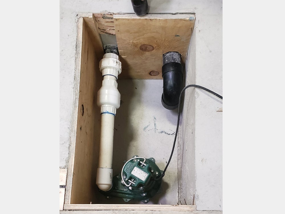 Sump pump in a basement
