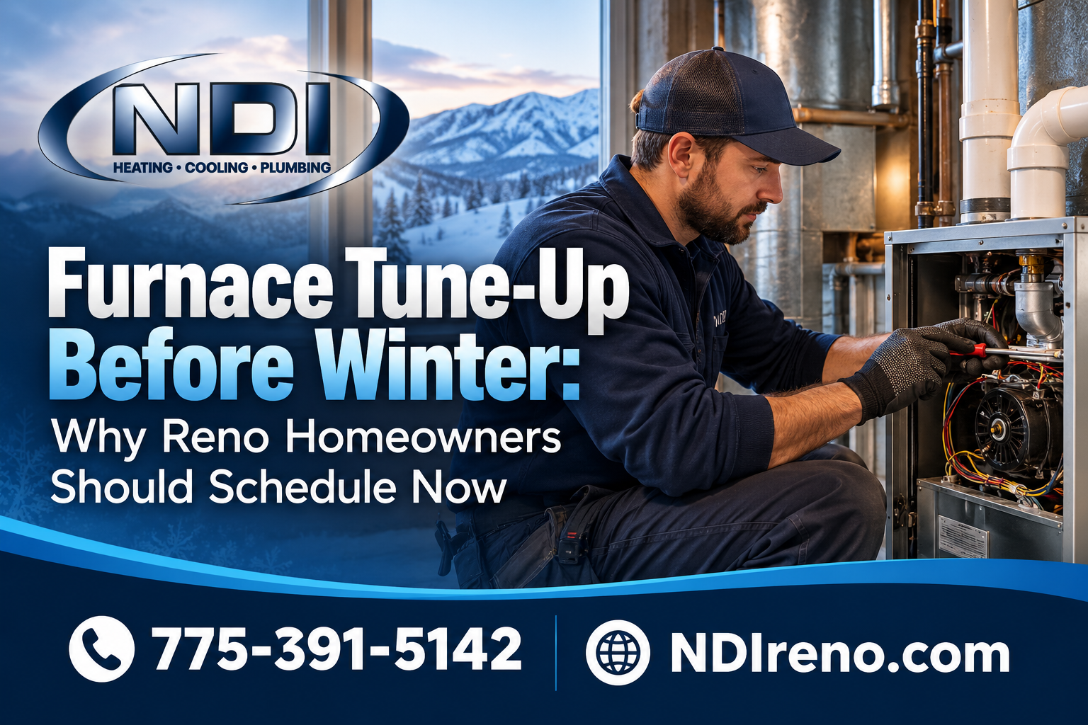 Technician performing a furnace tune-up in Reno, NV